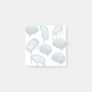 Grijze hersenen en smeltende klokken post-it® notes