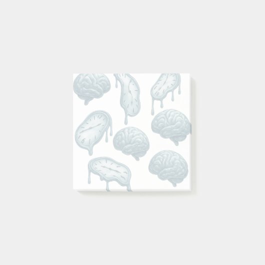 Grijze hersenen en smeltende klokken post-it® notes (Voorkant)