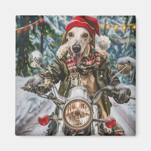 Grijze Hond Die op Motorfiets Rijdt Kerst  Magneet