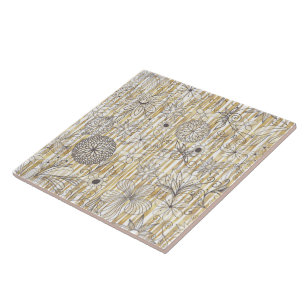 Grijze houtachtige bossen met gouden strepen tegeltje