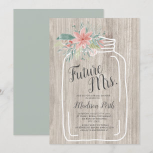 Grijze houtflorale mason Jar script vrijgezellenfe Kaart