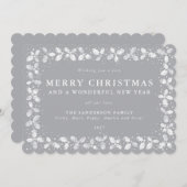 Grijze Hulstbladeren Rand Plat Niet-foto Feestdagenkaart (Voorkant / Achterkant)