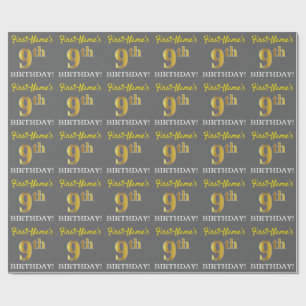 Grijze, imitatie Gold Kijk "9e BIRTHDAY" Cadeaupapier