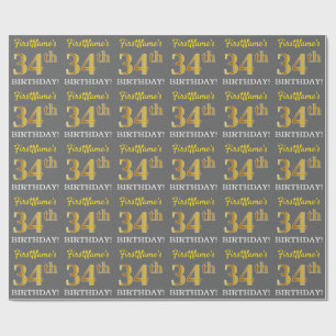 Grijze, imitatie Gold look "34e BIRTHDAY" Cadeaupapier