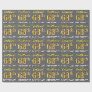 Grijze, imitatie Gold look "68e BIRTHDAY" Cadeaupapier