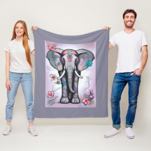 Grijze Indiase olifant verfraaid met bloemen Fleece Deken