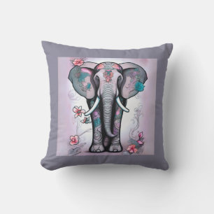 Grijze Indiase olifant verfraaid met bloemen Kussen