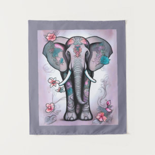 Grijze Indiase olifant verfraaid met bloemen Wandkleed