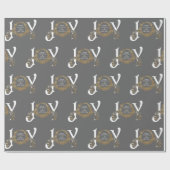 Grijze Joy Peace Love Gold Klassieke kerst Cadeaupapier (Vlak)