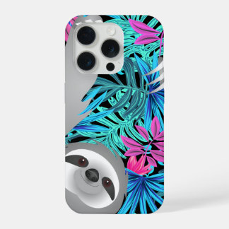 Grijze Jungle Luiaard in Kleurrijke Jungle Hoesje iPhone 15 Pro Hoesje