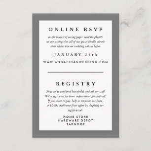 Grijze kader Huwelijksreactie RSVP en register Informatiekaartje