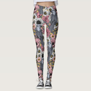 Grijze kaken en bloemen leggings