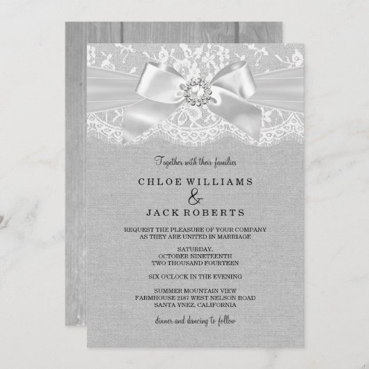 grijze kant en bruiloft uitnodiging (Voorkant / Achterkant)