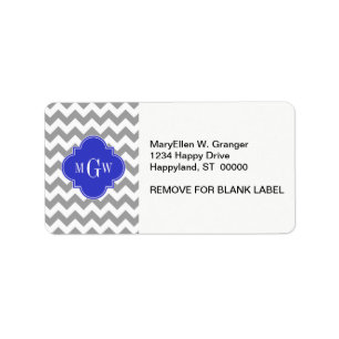 Grijze kap Chevron Cobalt Blue Quatrefoil 3 Monogr Etiket