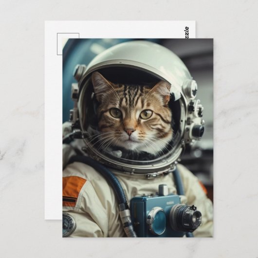 Grijze kat astronaut in de ruimte briefkaart (Voorkant / Achterkant)