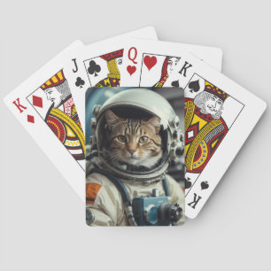 Grijze kat astronaut in de ruimte pokerkaarten