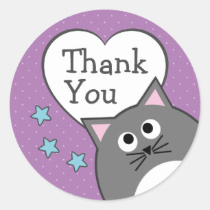 Grijze Kat Bedankt Klassieke Ronde Sticker