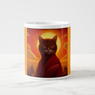 Grijze kat draagt modieuze mantel in zonsondergang extra grote beker