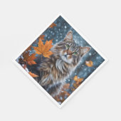 Grijze Kat Groene Ogen Poseren met Herfstbladeren Servet (Hoek)