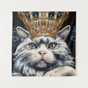 Grijze kat in een kroon wandkleed