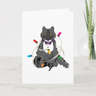 Grijze kat in kerstvizier feestdagen kaart