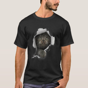 Grijze kat kat kat gescheurde stof kitten t-shirt