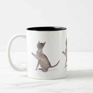 Grijze kat  kitten waterverf Mooi Tweekleurige Koffiemok