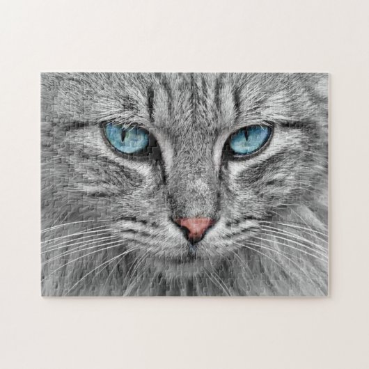 Grijze kat met blauwe ogen legpuzzel (Horizontaal)