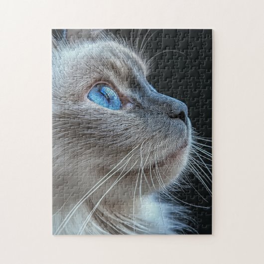 Grijze kat met blauwe ogen legpuzzel (Verticaal)