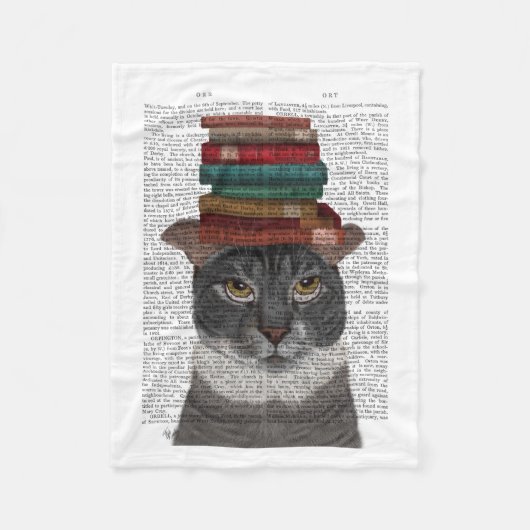 Grijze kat met Boeken op kop Fleece Deken (Voorkant)