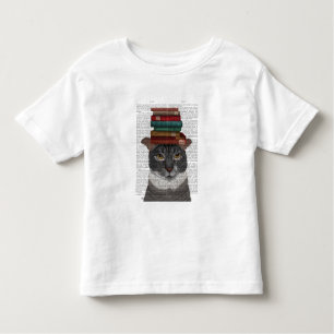 Grijze kat met Boeken op kop Kinder Shirts