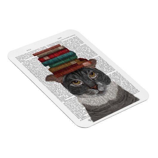 Grijze kat met Boeken op kop Magneet (Rechterzijde)