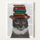 Grijze kat met boeken op kop planner (Achterkant)