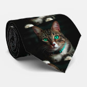 Grijze kat met groene ogen stropdas (Opgerold)