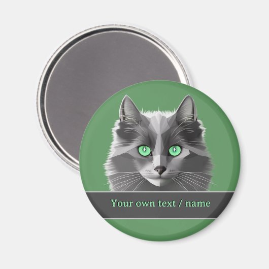 Grijze Kat met lange haren - Kat met groene ogen Magneet (Voorkant / Achterkant)