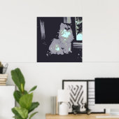 Grijze kat met lange haren poster (Thuiskantoor)