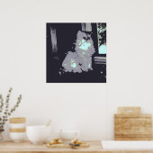 Grijze kat met lange haren poster (Keuken)