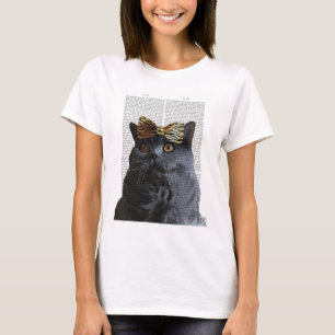 Grijze kat met luipaard t-shirt