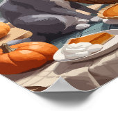 Grijze kat met pompoentaart poster (Hoek)