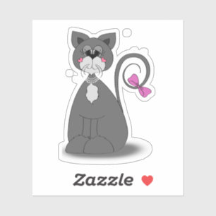 grijze kat met roze boog sticker