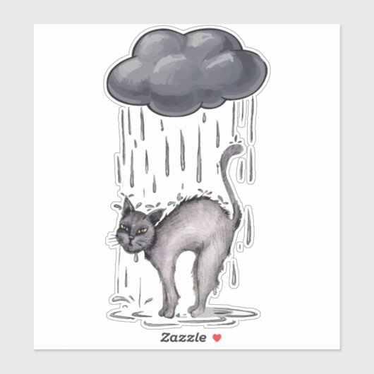 Grijze kat op regenachtige dag sticker (Vel)