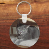 Grijze kat Russisch Blauw Sleutelhanger (Voorkant)