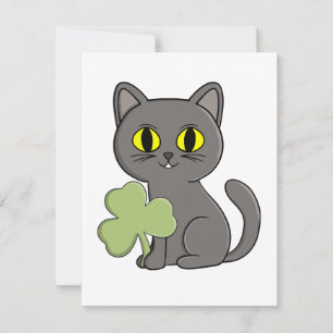Grijze Kat Shamrock Klaver Charme Feestdagenkaart