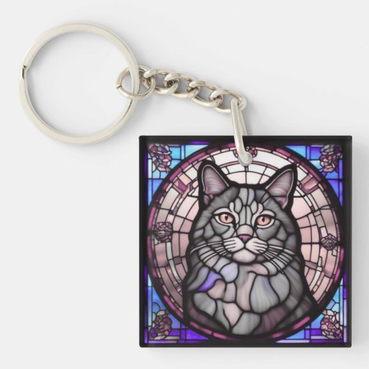 Grijze Kat Sleutelhanger (Voorkant)