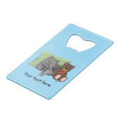 Grijze Kat Teddy Bear Kredietkaart Flessenopener (Voorkant Gekanteld)
