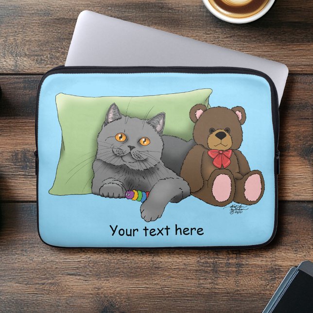 Grijze Kat Teddy Bear Laptop Sleeve (Creator heeft geüpload)