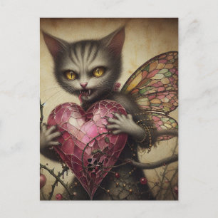 Grijze Kat Vampier Fairy Roze Hart Brambles Briefkaart