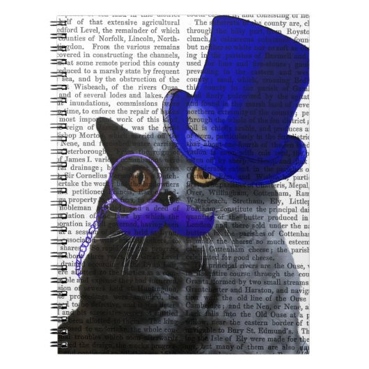 Grijze katje met blauw bovenste hak en blauwe snor notitieboek (Voorkant)