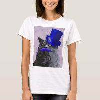 Grijze katje met blauw bovenste hak en snor