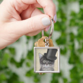 Grijze katje met bovenste hak sleutelhanger (Hand)